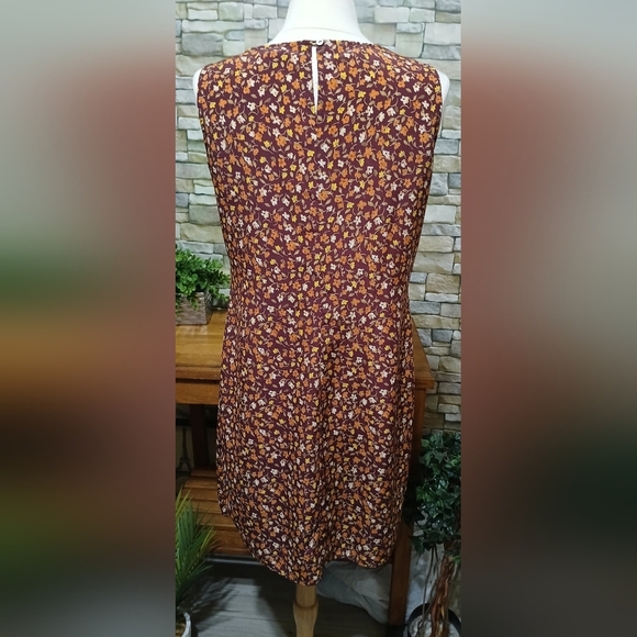 New York & Company Floral Midi Dress Brown Orange Floral Mix Size 10 - Picture 2 of 4